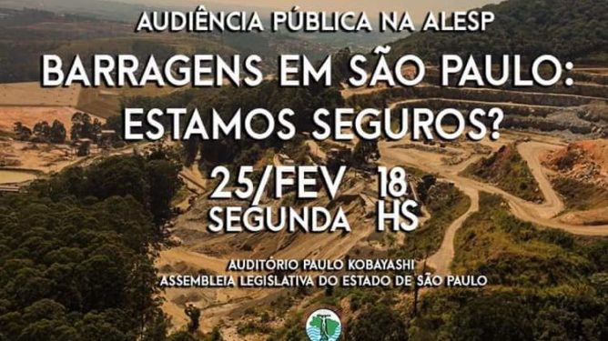 Audiência Pública “Barragens em São Paulo: estamos seguros?” será realizada na ALESP